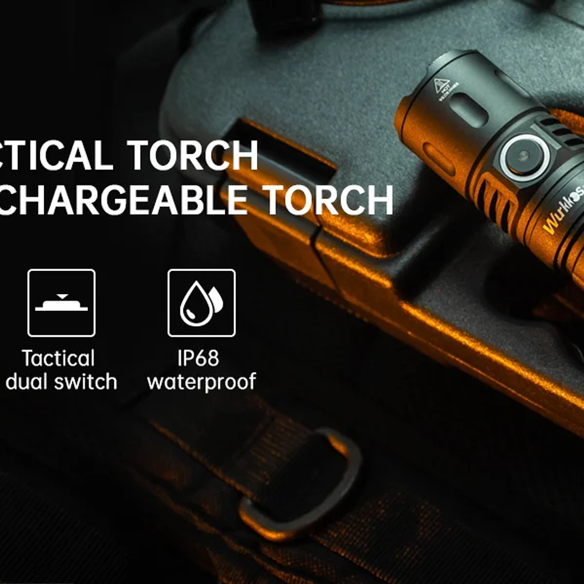 Linterna Táctica Wurkkos TD04 Recargable 21700 de Doble Modo con Interfaz USB-C, 3000 Lúmenes, para Uso Diario con Interruptor Trasero 10