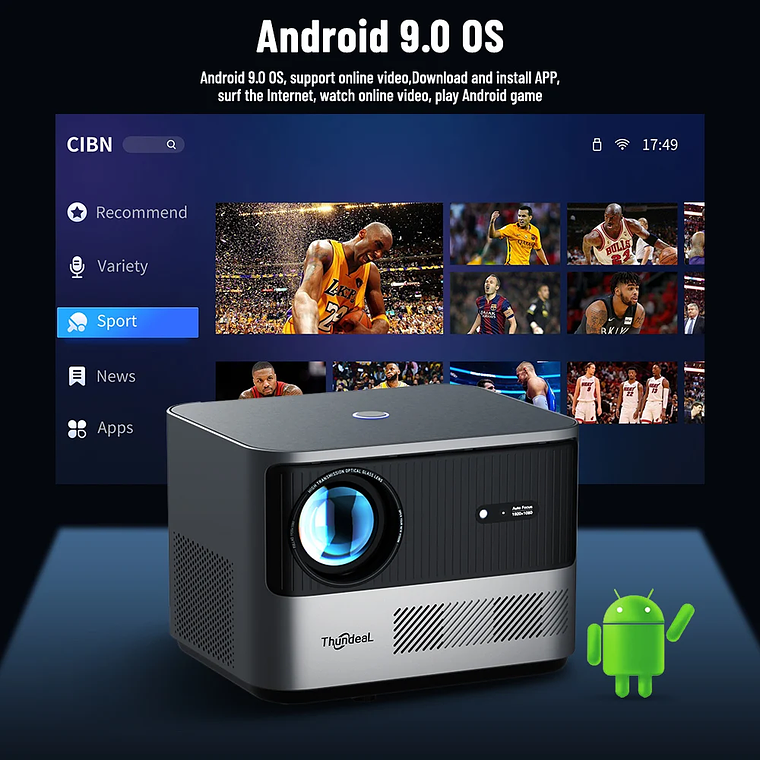 Proyector ThundeaL TDA6 Full HD 1080P, Video 4K, WiFi 5G, Proyector Android FHD TDA6W, Cine en Casa, Teléfono Inteligente 3D, Proyector Portátil 2