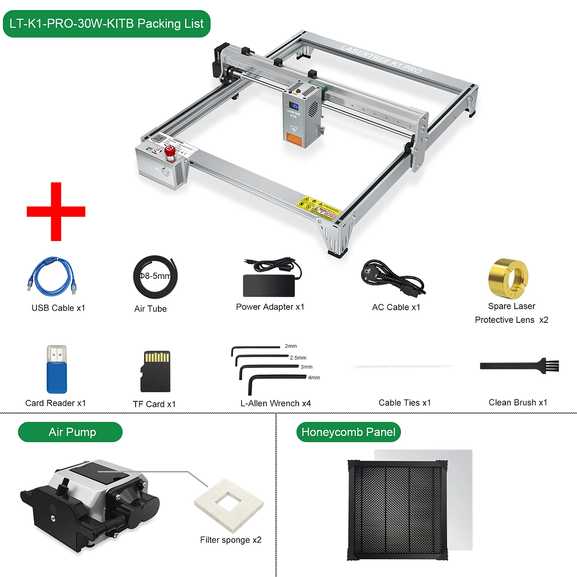 LASER TREE K1PRO grabador láser con módulo láser de 30W 40W máquina cortadora de grabado herramientas de carpintería CNC área de trabajo 400X400mm 9
