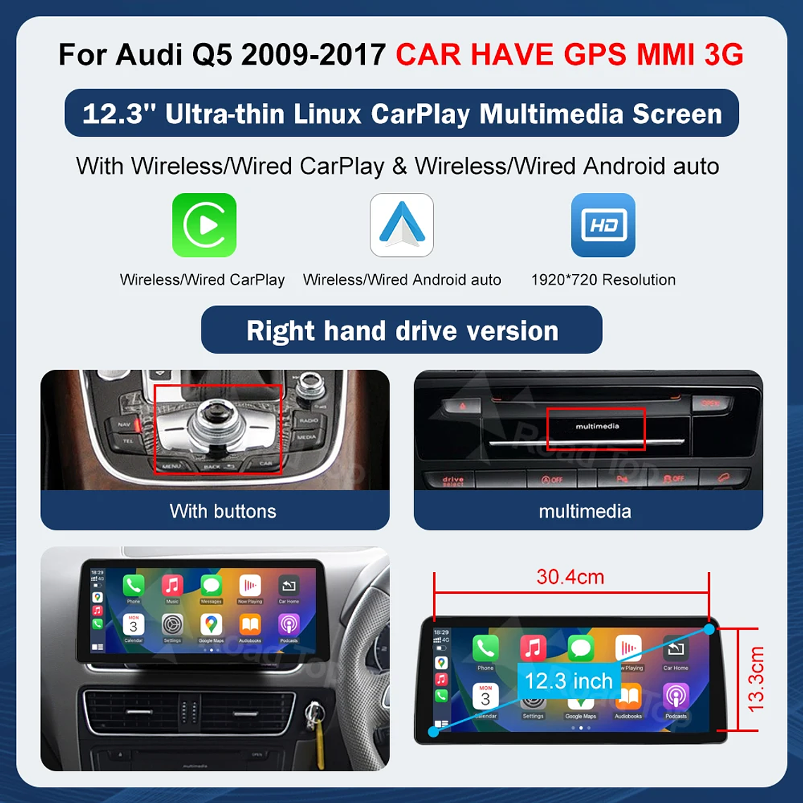 Pantalla táctil Multimedia de 8,9 pulgadas y 12,3 pulgadas para Audi Q5 2009-2017 Airplay Miracast función inalámbrica Carplay Android Auto 11
