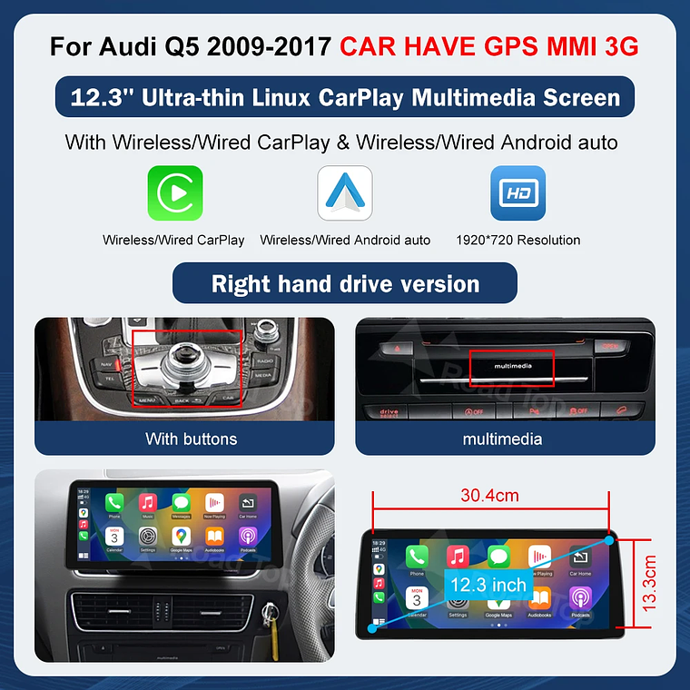 Pantalla táctil Multimedia de 8,9 pulgadas y 12,3 pulgadas para Audi Q5 2009-2017 Airplay Miracast función inalámbrica Carplay Android Auto 11