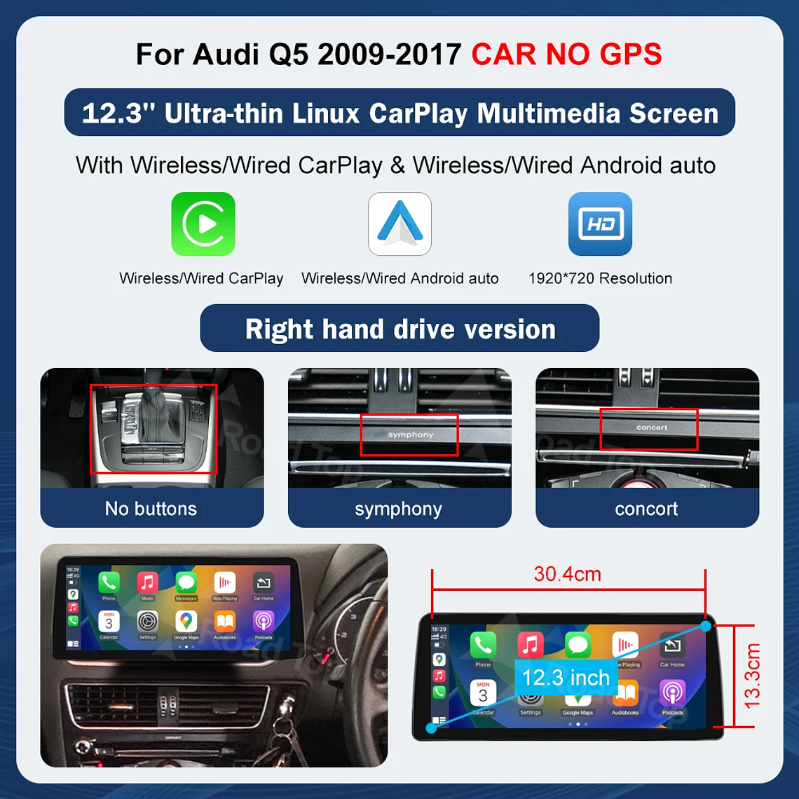 Pantalla táctil Multimedia de 8,9 pulgadas y 12,3 pulgadas para Audi Q5 2009-2017 Airplay Miracast función inalámbrica Carplay Android Auto 12