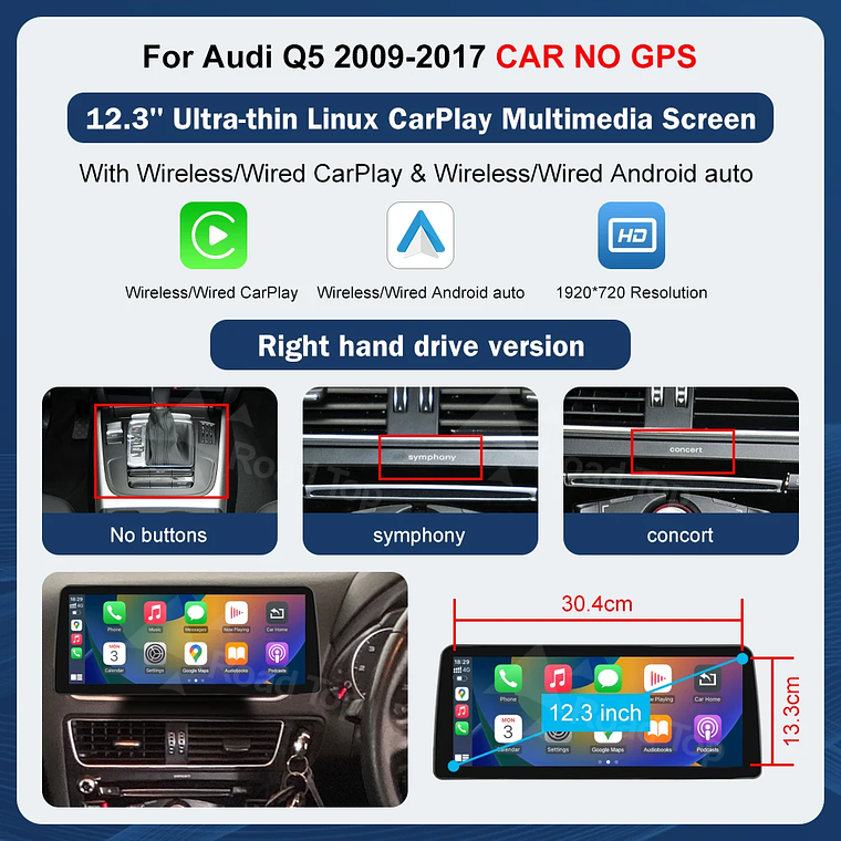 Pantalla táctil Multimedia de 8,9 pulgadas y 12,3 pulgadas para Audi Q5 2009-2017 Airplay Miracast función inalámbrica Carplay Android Auto 12