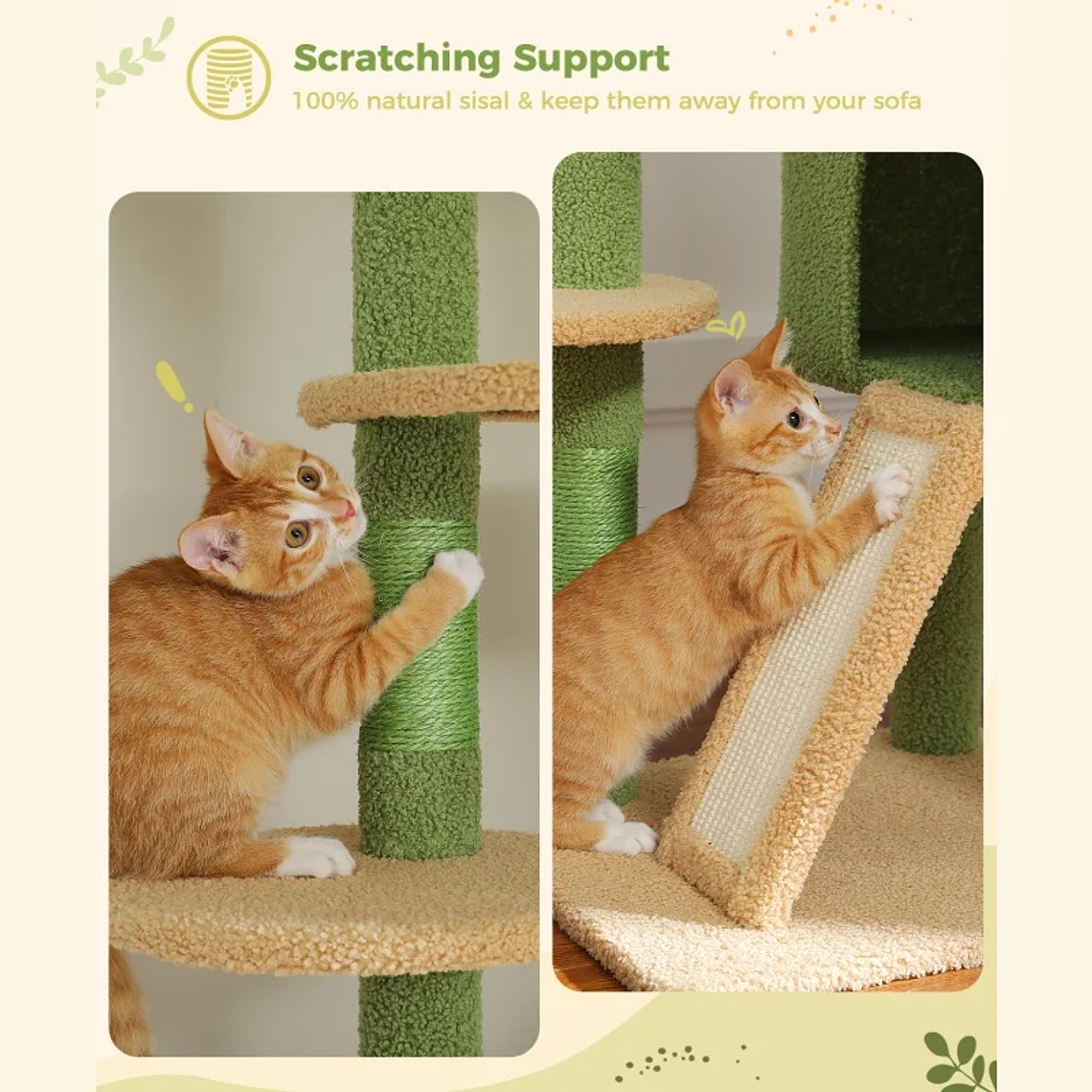 Árbol alto para gatos, torre de árbol para gatos de piso a techo, ajustable con hamaca para gatos y poste rascador para interiores 6