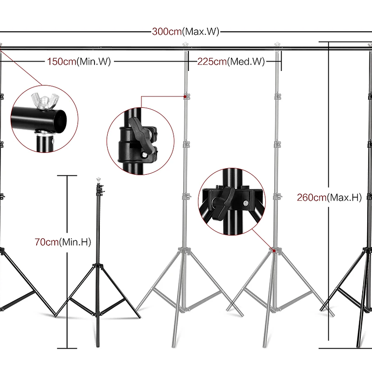 Sistema de Soporte para Fondos de Fotografía SH, Kit de Soporte para Telones de Fondo con Bolsa de Transporte para Fondos de Muselina, Papel y Lienzo 11
