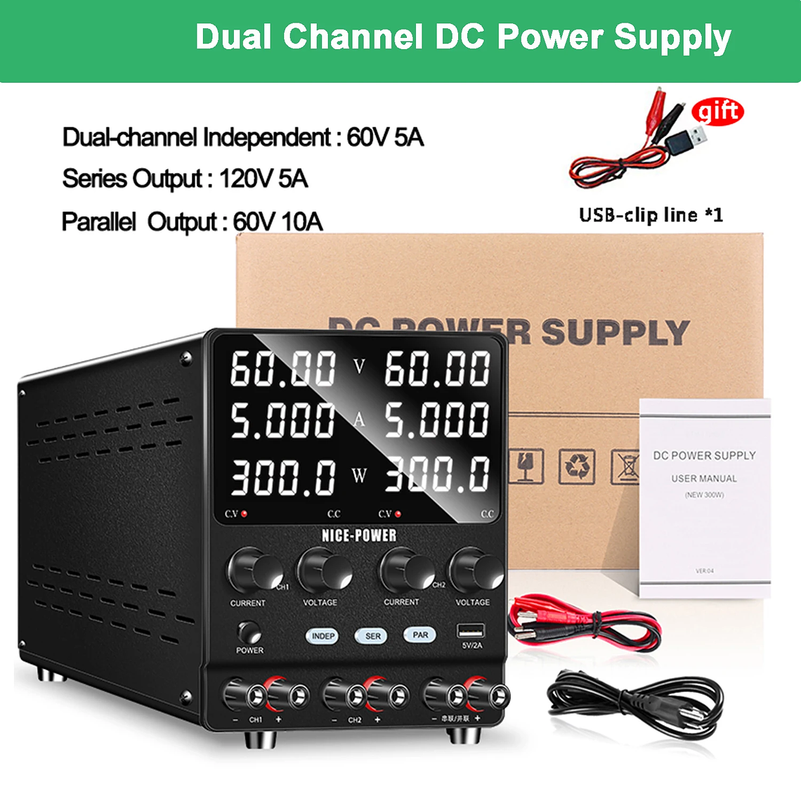 NICE-POWER 120V 3A 6A Fuente de alimentación de laboratorio dual ajustable 4 en 1, fuente de alimentación digital de banco 30V 10A, salida estable, modos independiente, serie, paralelo, 0-240V para  8