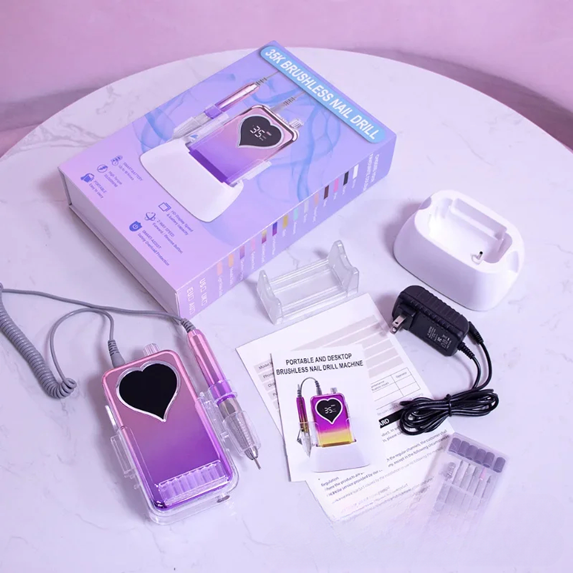 Máquina de manicura portátil sin núcleo, Motor sin núcleo de 35000RPM, pulidora de manicura, batería recargable, 35K de potencia, 65W, sin Base 14