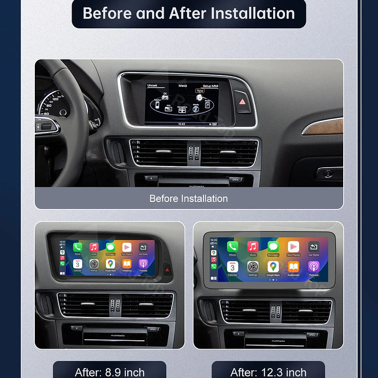 Pantalla táctil Multimedia de 8,9 pulgadas y 12,3 pulgadas para Audi Q5 2009-2017 Airplay Miracast función inalámbrica Carplay Android Auto 18