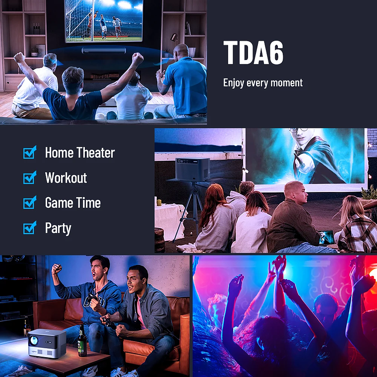 Proyector ThundeaL TDA6 Full HD 1080P, Video 4K, WiFi 5G, Proyector Android FHD TDA6W, Cine en Casa, Teléfono Inteligente 3D, Proyector Portátil 11