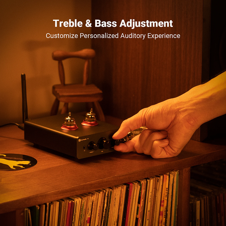 Fosi Audio P3 amplificador de tubo Bluetooth válvula preamplificadora estéreo HiFi vacío con Control de tono de agudos y graves para altavoz doméstico 5