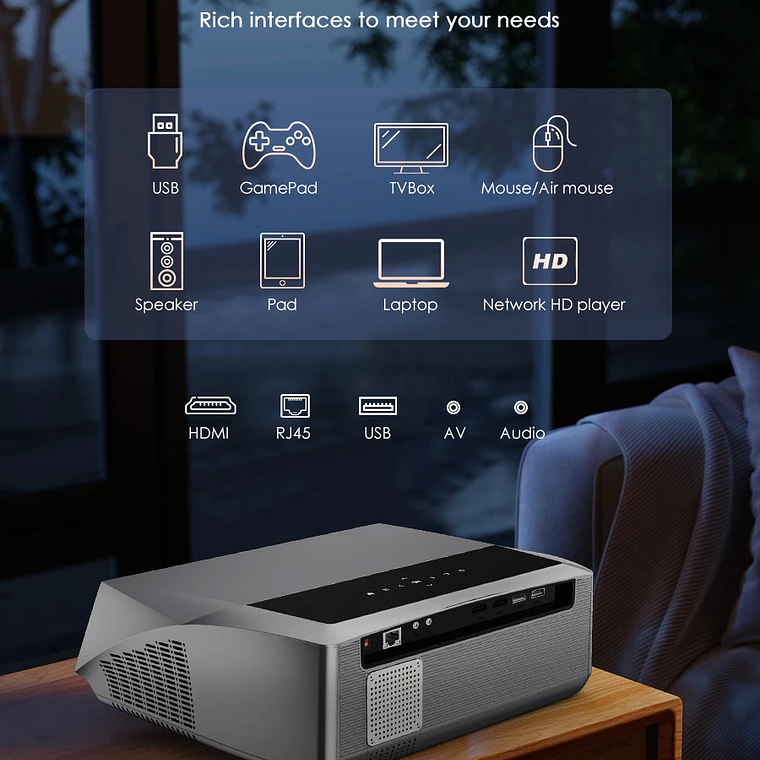 Proyector de películas 4K con enfoque automático, 3500 ANSI, wifi 2.4+5G, bluetooth, 1080P Full HD HDR, Android TV, proyector de video para uso diurno, cine en casa 12