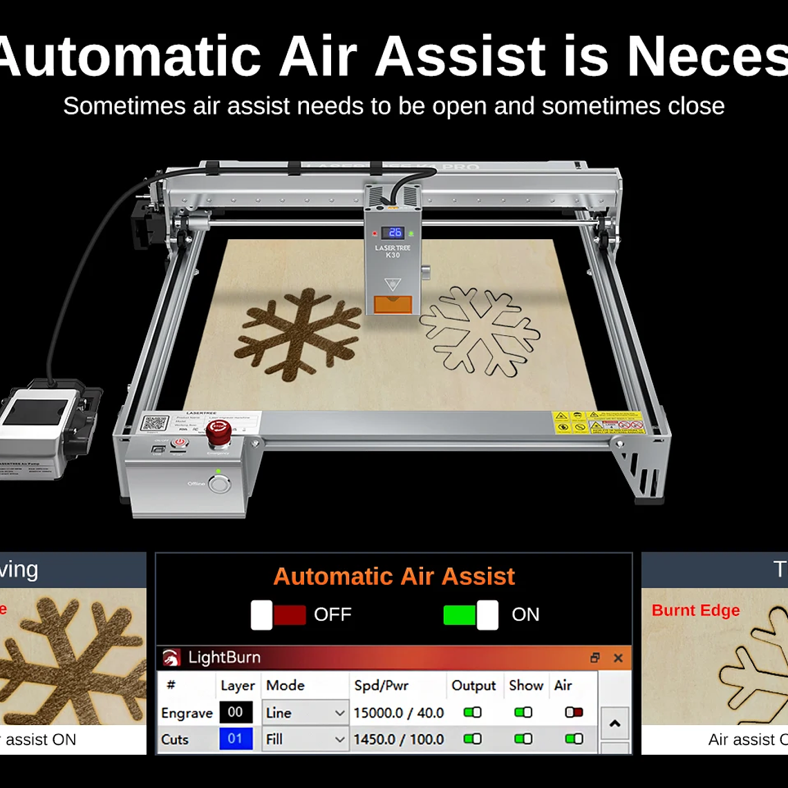 LASER TREE K1PRO grabador láser con módulo láser de 30W 40W máquina cortadora de grabado herramientas de carpintería CNC área de trabajo 400X400mm 17
