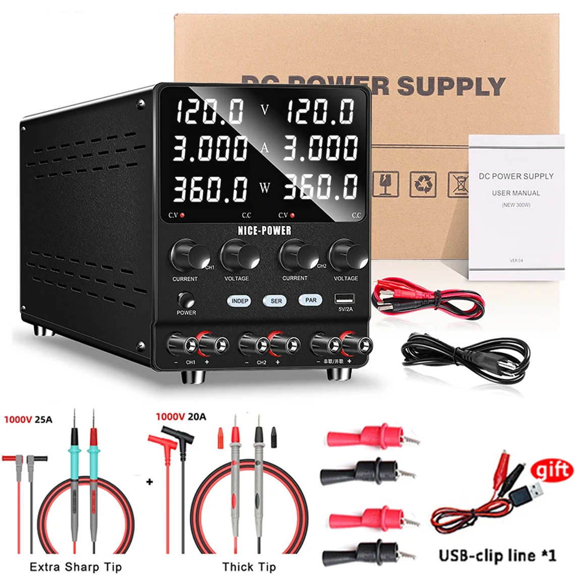 NICE-POWER 120V 3A 6A Fuente de alimentación de laboratorio dual ajustable 4 en 1, fuente de alimentación digital de banco 30V 10A, salida estable, modos independiente, serie, paralelo, 0-240V para  14
