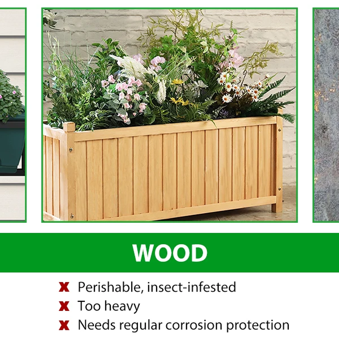 Cama de jardín elevada de plástico 43x17x29 |   Ruedas+almacenamiento |   Macetero exterior elevado para verduras y flores |   Patio trasero/Patio/balcón 14