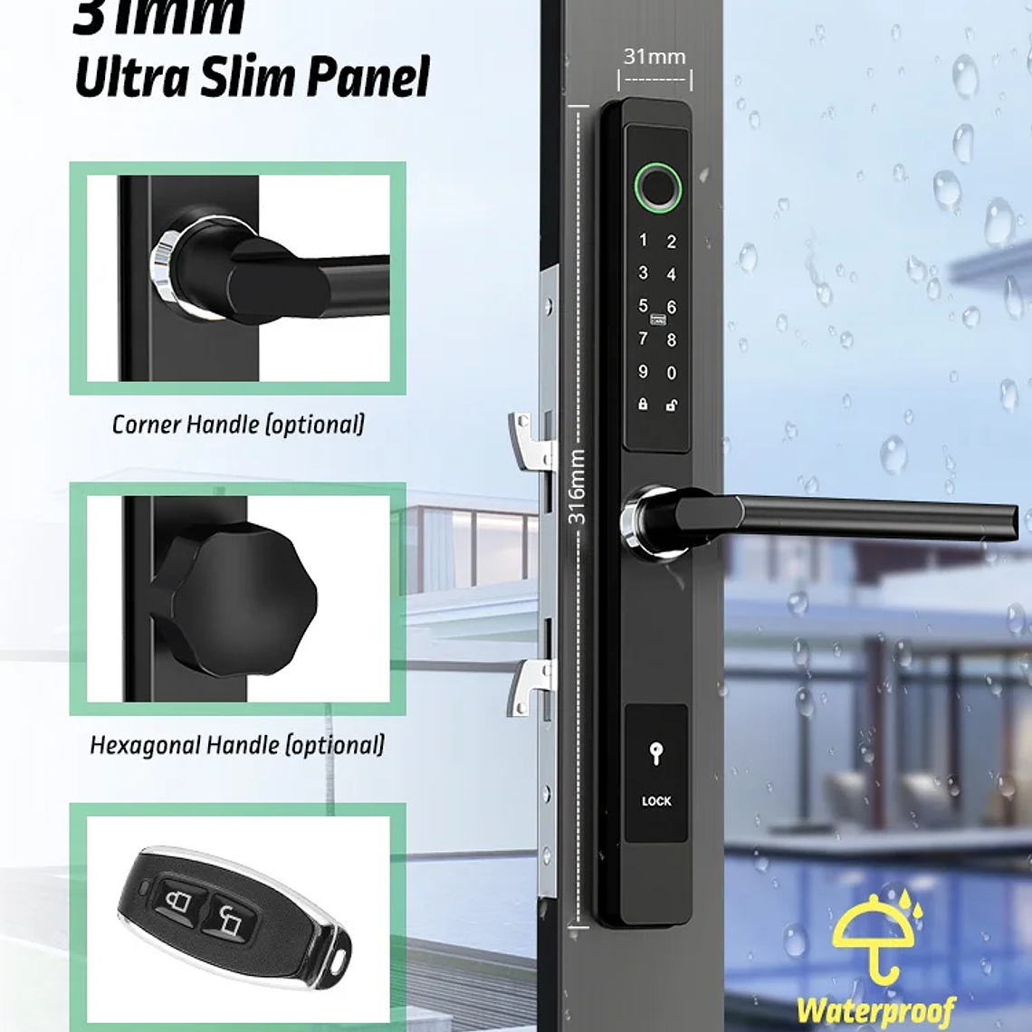 Cerradura biométrica de aluminio con aplicación Ttlock de Brasil, manija de puerta con huella dactilar Aleax, cerradura Digital sin llave para cerradura inteligente deslizante de vidrio 12