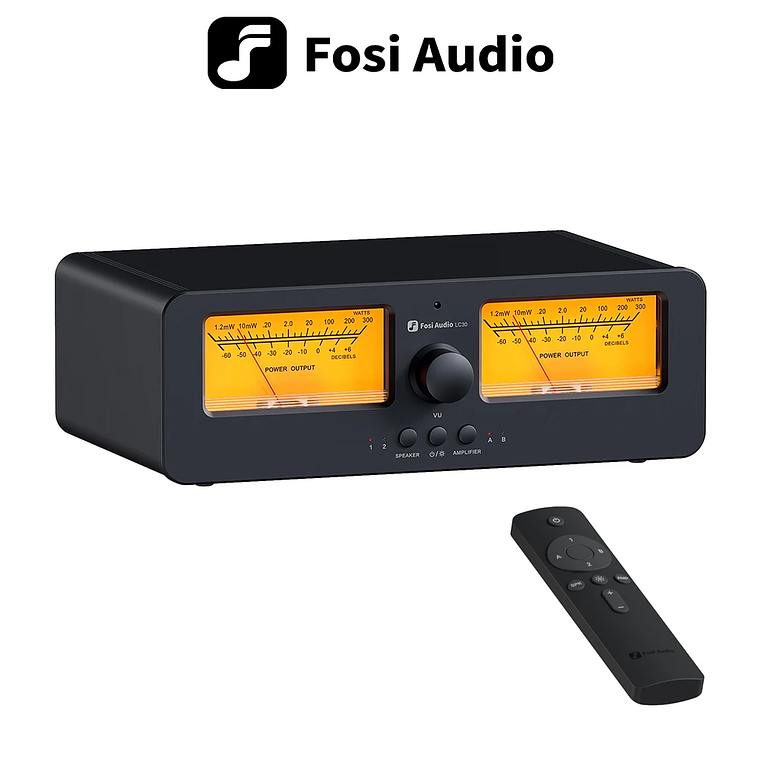 Fosi Audio LC30 amplificador conmutador de altavoz 2 en 2 salidas doble medidor de VU analógico caja conmutador de Audio con pantalla de Panel DB con control remoto 1