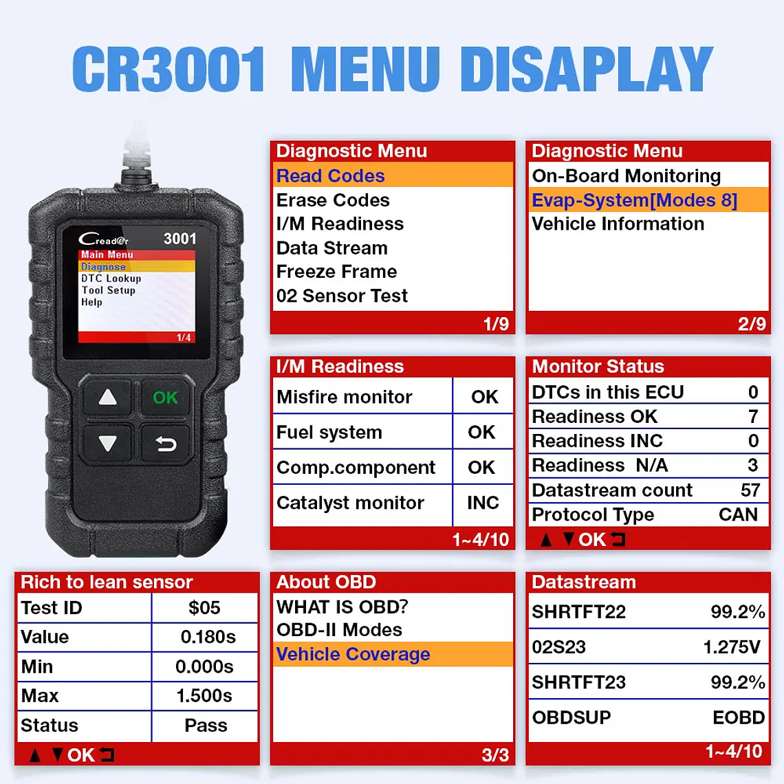 LAUNCH X431 CR3001 OBD2 escáner automotriz coche completo OBD2 herramienta de diagnóstico lector de código escáner actualización gratuita PK ELM 327 13