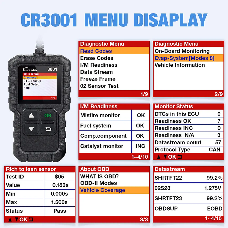 LAUNCH X431 CR3001 OBD2 escáner automotriz coche completo OBD2 herramienta de diagnóstico lector de código escáner actualización gratuita PK ELM 327 13