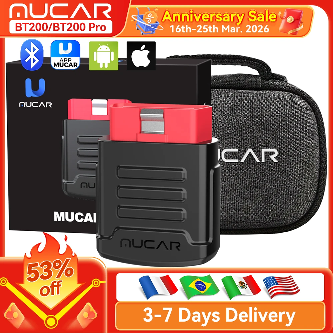 MUCAR BT200 & BT200 Pro Obd 2 herramientas de diagnóstico automotriz Mucar BT200 Bluetooth obd2 escáner Auto todos los sistemas diagnóstico 15 reinicio herramienta mecánica 1