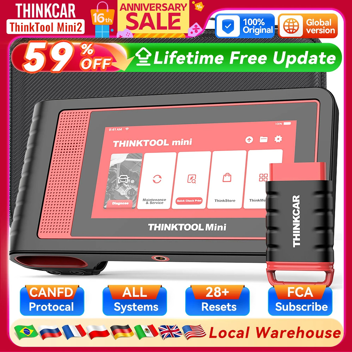 THINKCAR THINKTOOL MINI 2 CANFD Herramientas de diagnóstico automático para automóviles Escáner OBD2 Herramienta de escaneo bidireccional 28 restablecimientos Diagnóstico completo del sistema 1