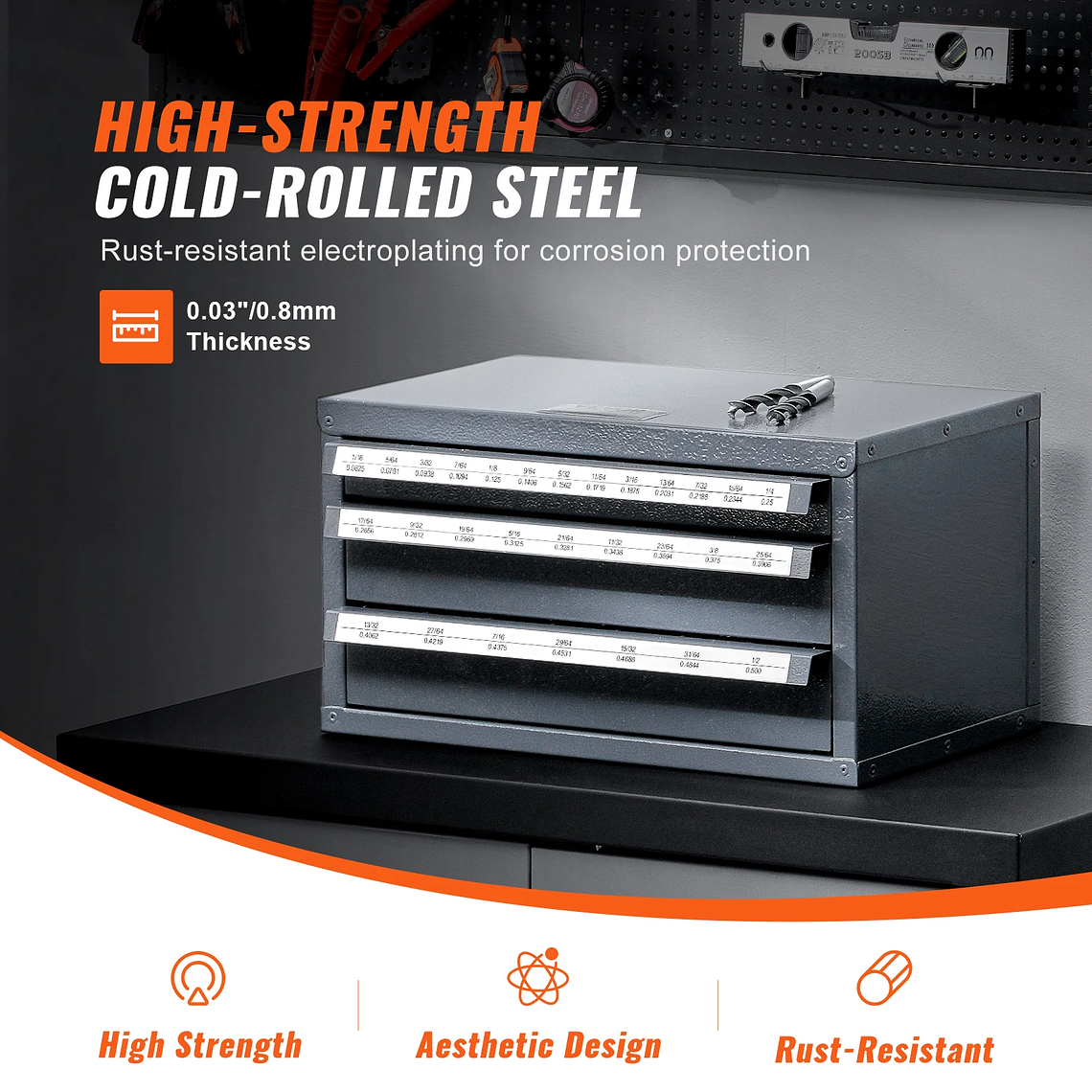 SucceBuy-armario dispensador de brocas, organizador de brocas de tres cajones, organizador de brocas de acero, armario de almacenamiento 3