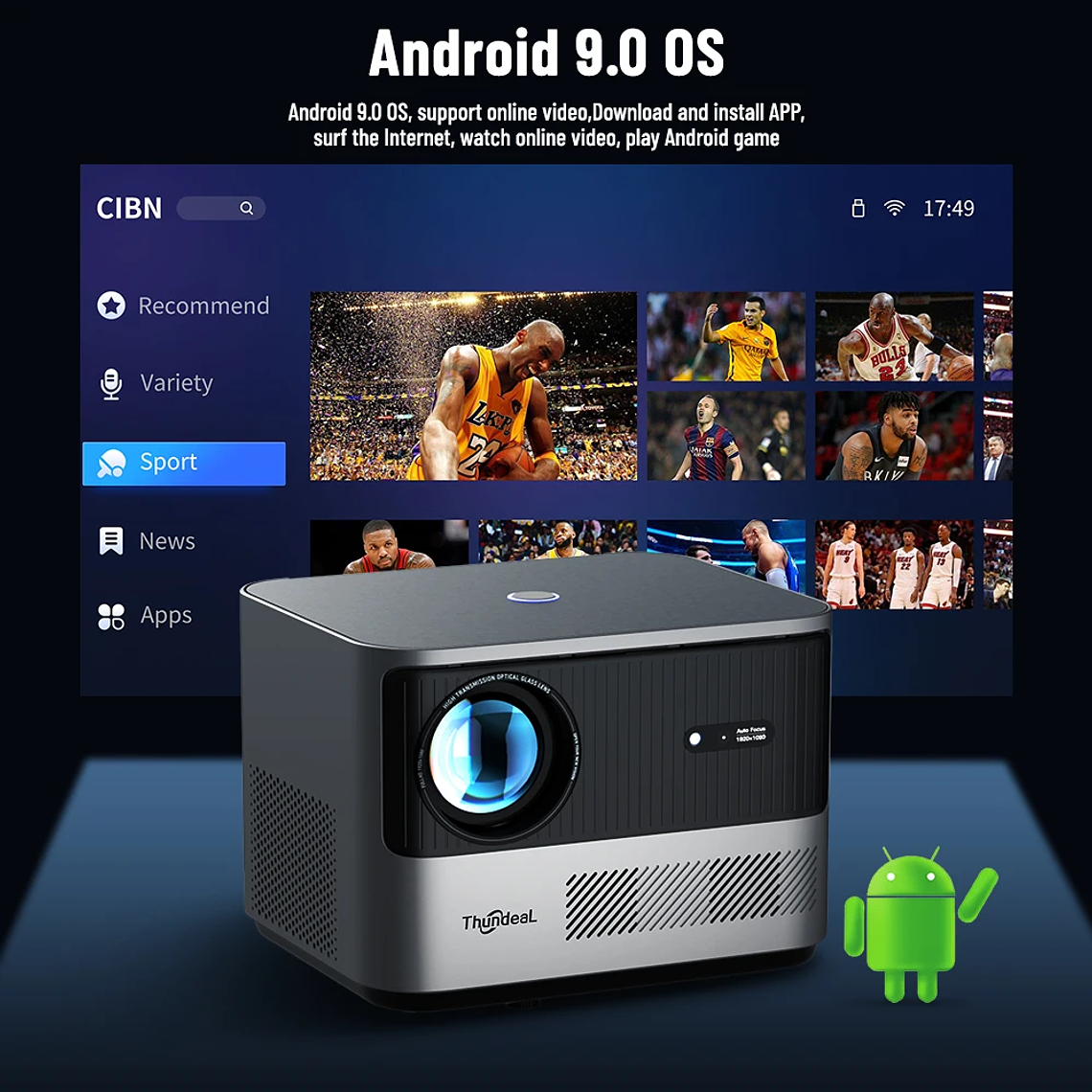 Proyector ThundeaL TDA6 Full HD 1080P, Video 4K, WiFi 5G, Proyector Android FHD TDA6W, Cine en Casa, Teléfono Inteligente 3D, Proyector Portátil 17