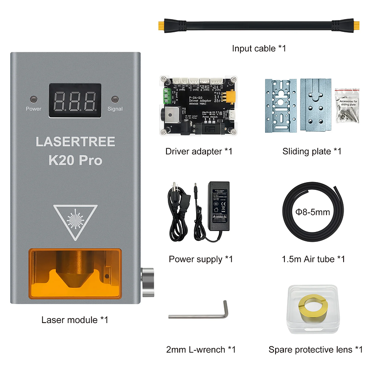 Árbol láser de alta potencia, cabezal láser de potencia óptica de 20W con asistencia de aire, módulo de luz azul TTL para herramienta de grabado de corte láser DIY 9
