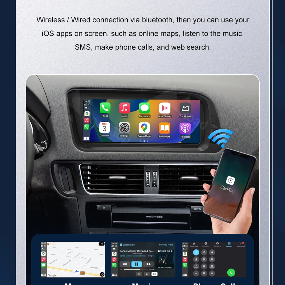 Pantalla táctil Multimedia de 8,9 pulgadas y 12,3 pulgadas para Audi Q5 2009-2017 Airplay Miracast función inalámbrica Carplay Android Auto 22