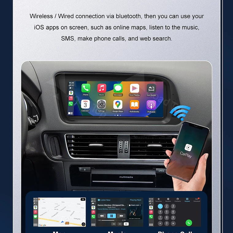 Pantalla táctil Multimedia de 8,9 pulgadas y 12,3 pulgadas para Audi Q5 2009-2017 Airplay Miracast función inalámbrica Carplay Android Auto 22
