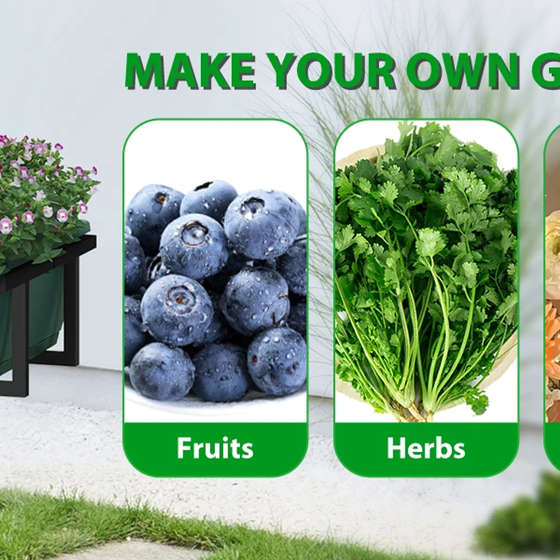 Cama de jardín elevada de plástico 43x17x29 |   Ruedas+almacenamiento |   Macetero exterior elevado para verduras y flores |   Patio trasero/Patio/balcón 15