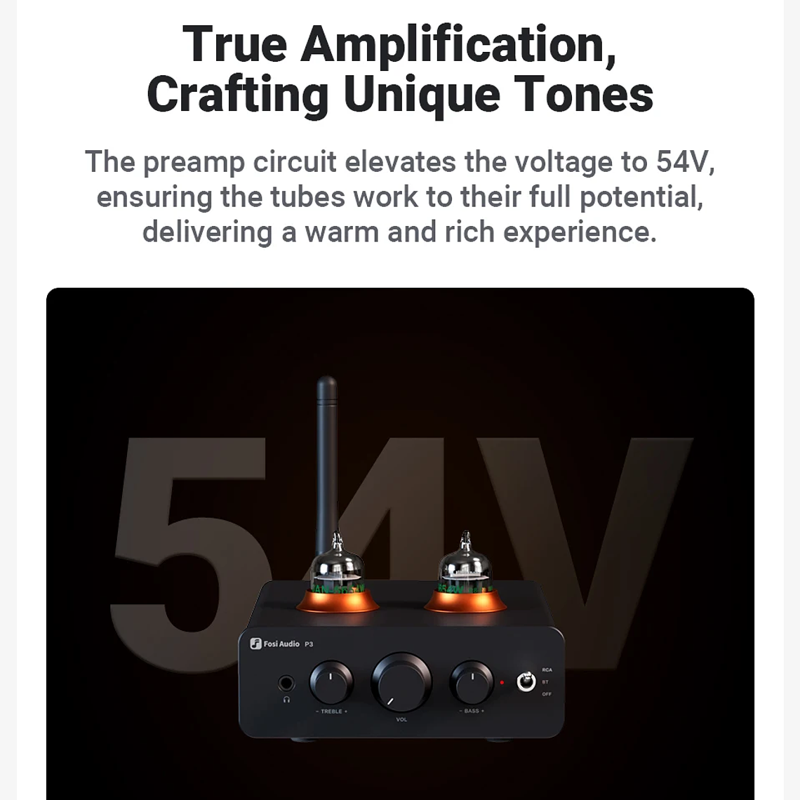 Fosi Audio P3 amplificador de tubo Bluetooth válvula preamplificadora estéreo HiFi vacío con Control de tono de agudos y graves para altavoz doméstico 13