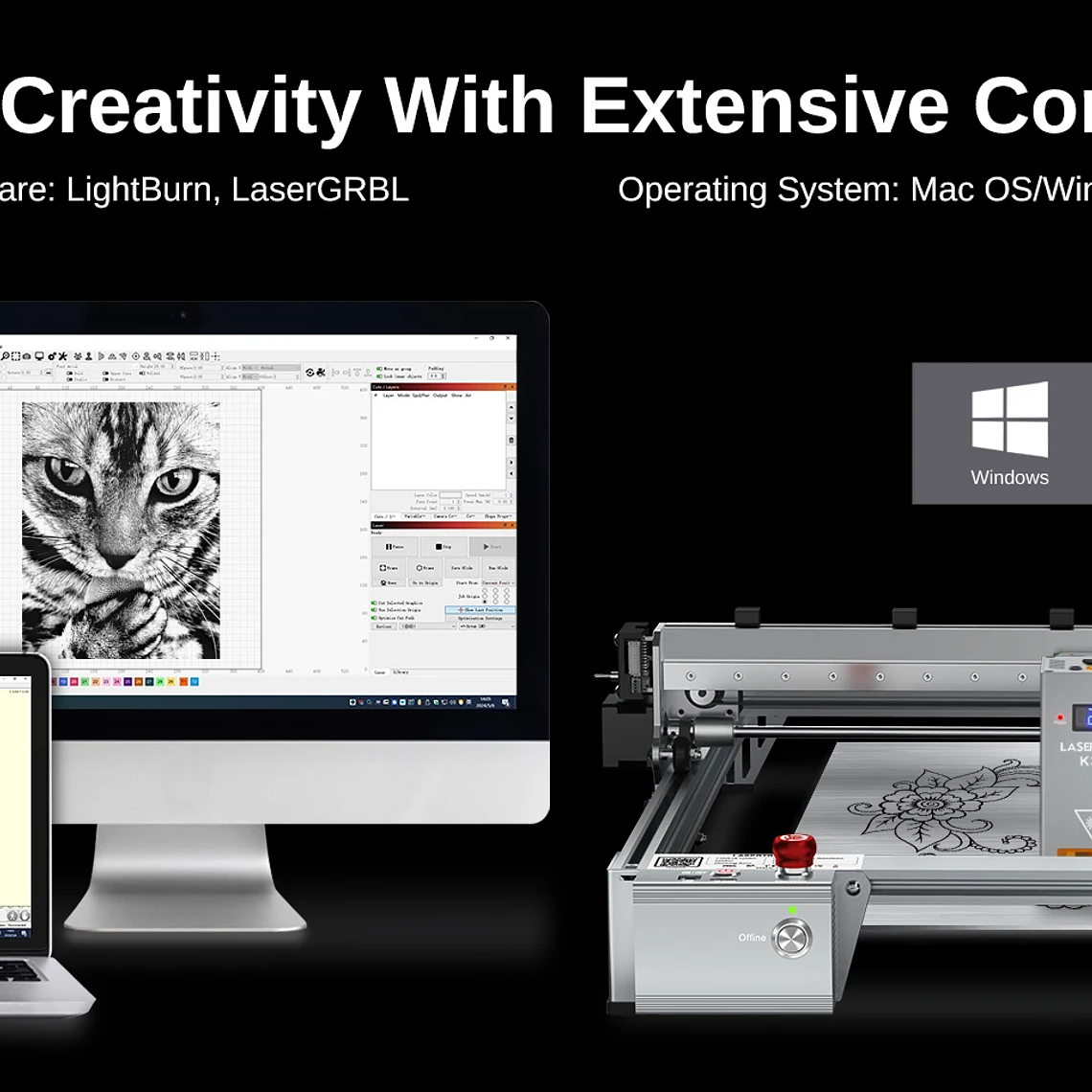 LASER TREE K1PRO grabador láser con módulo láser de 30W 40W máquina cortadora de grabado herramientas de carpintería CNC área de trabajo 400X400mm 21