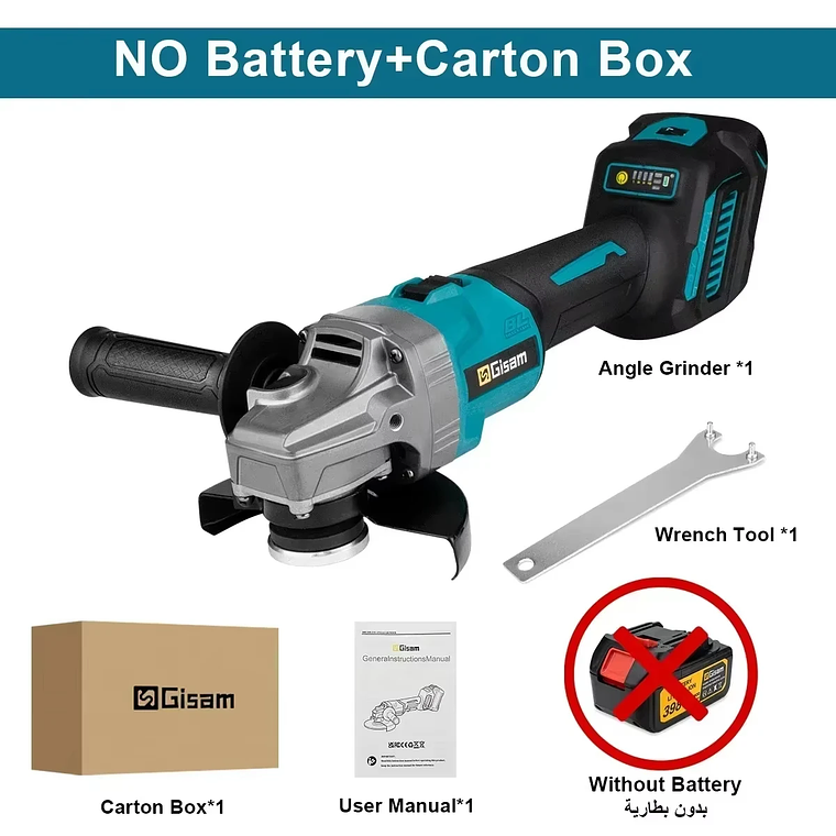 Gismis-amoladora angular eléctrica sin escobillas, 7 engranajes, amoladora angular recargable de 125MM, herramientas eléctricas de pulido para Pin de batería Makita de 18V 9