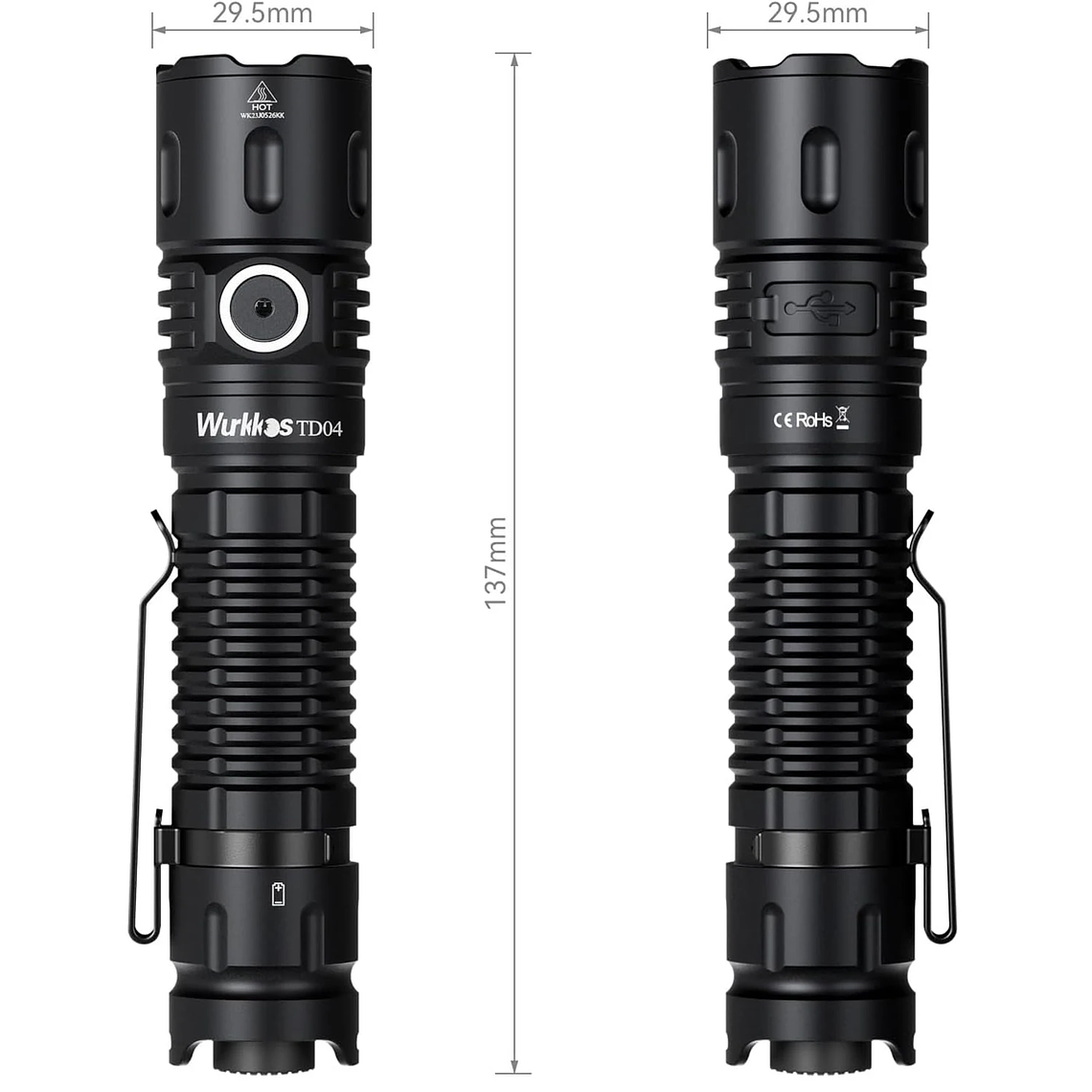 Linterna Táctica Wurkkos TD04 Recargable 21700 de Doble Modo con Interfaz USB-C, 3000 Lúmenes, para Uso Diario con Interruptor Trasero 13