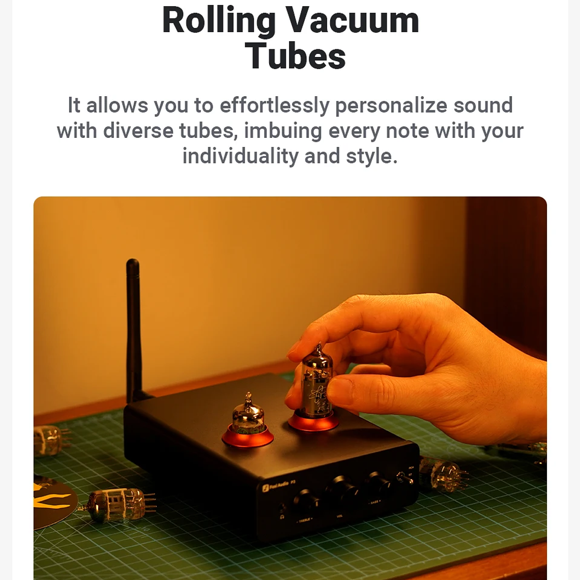 Fosi Audio P3 amplificador de tubo Bluetooth válvula preamplificadora estéreo HiFi vacío con Control de tono de agudos y graves para altavoz doméstico 14