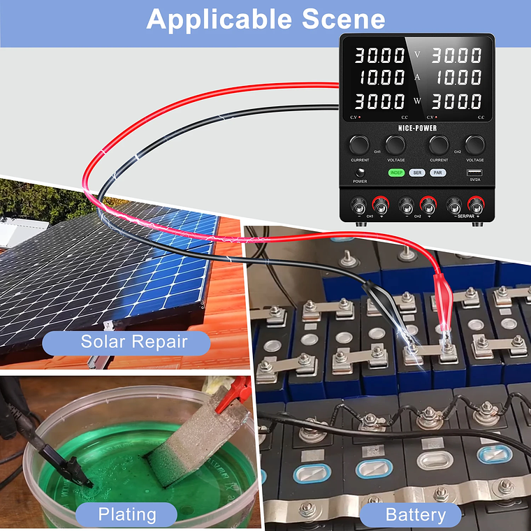 NICE-POWER 120V 3A 6A Fuente de alimentación de laboratorio dual ajustable 4 en 1, fuente de alimentación digital de banco 30V 10A, salida estable, modos independiente, serie, paralelo, 0-240V para  18
