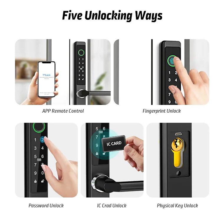 Cerradura biométrica de aluminio con aplicación Ttlock de Brasil, manija de puerta con huella dactilar Aleax, cerradura Digital sin llave para cerradura inteligente deslizante de vidrio 13