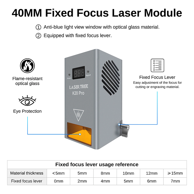 Árbol láser de alta potencia, cabezal láser de potencia óptica de 20W con asistencia de aire, módulo de luz azul TTL para herramienta de grabado de corte láser DIY 15