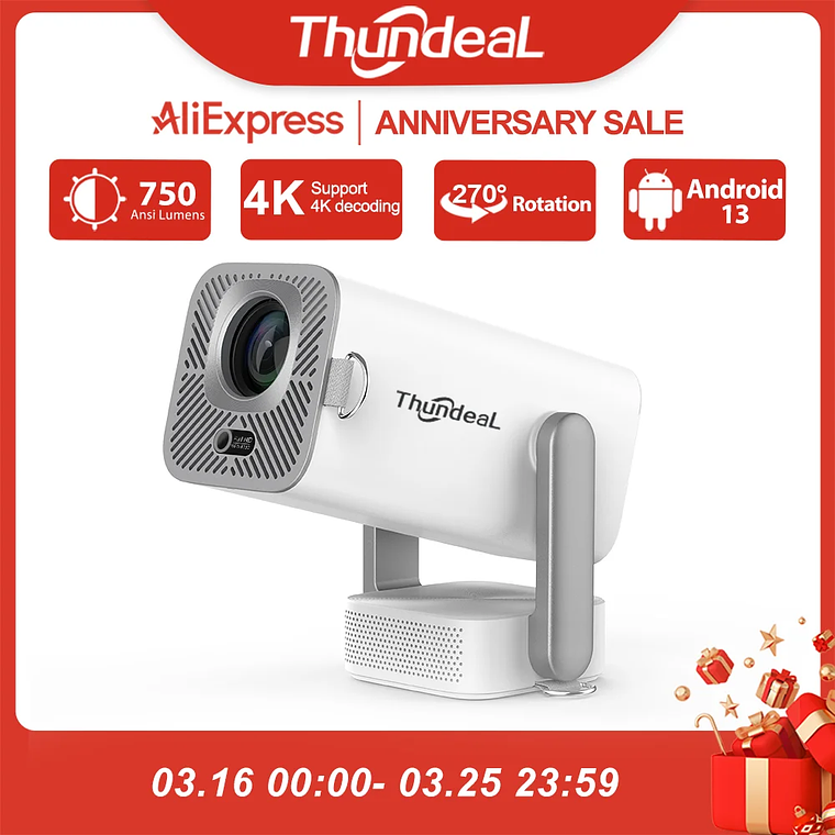 Proyector ThundeaL Full HD 1080P 4K 3D Video TD80Pro WiFi Android TD80W Portátil, Proyector de Haz TD80 Pro para Cine en Casa y Exteriores 1