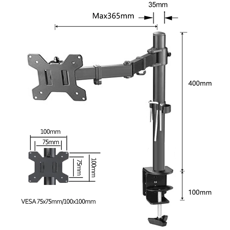 Soporte de abrazadera M051 para ordenador, base de ojal de movimiento completo, rotación de 360 grados, brazo largo para Monitor de 10 a 27 pulgadas, 9,9 kg 6