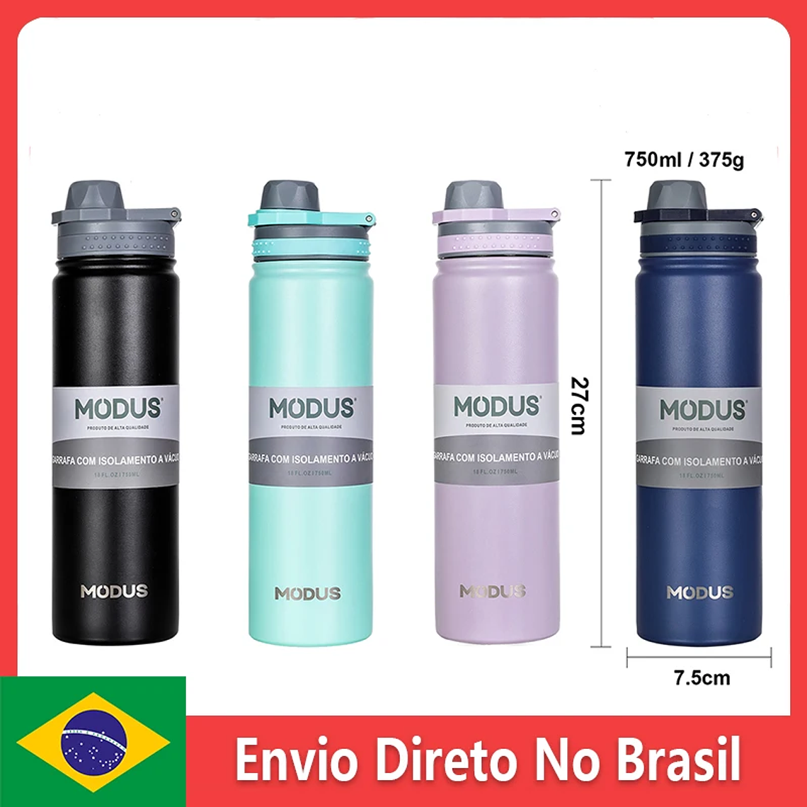 Botella de agua MODUS con tapa abatible, acero inoxidable, taza de agua al vacío de doble pared para deportes al aire libre, 750 ml 1