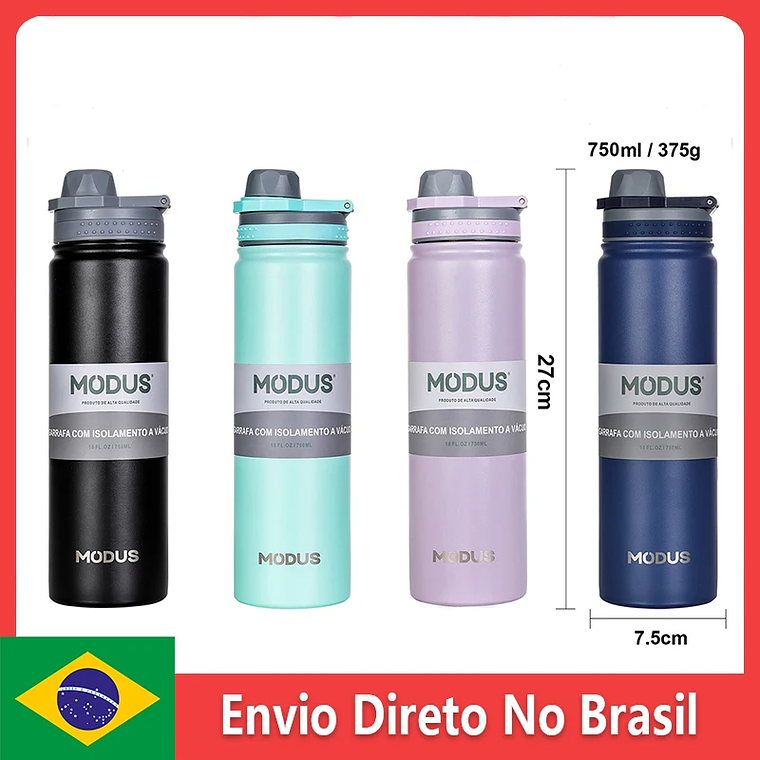 Botella de agua MODUS con tapa abatible, acero inoxidable, taza de agua al vacío de doble pared para deportes al aire libre, 750 ml 1