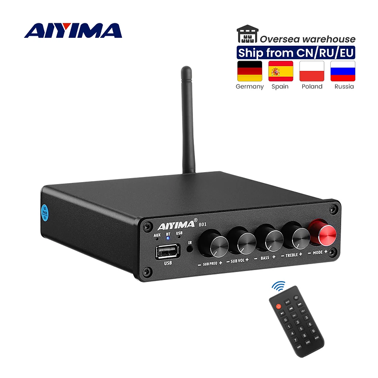 AIYIMA-Amplificador de potencia Digital B01, Subwoofer con Bluetooth 5,0, 50Wx2 + 100W, TPA3116, estéreo 2,1, altavoz de sonido, amplificador de Audio USB 1