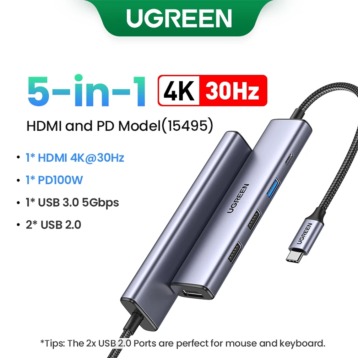 UGREEN Dual HDMI USB-C HUB 8K 4K HDMI Adaptador 10 en 1 Divisor con RJ45 USB3.0 PD 100W Dock para MacBook Pro Air Laptop USB HUB 12