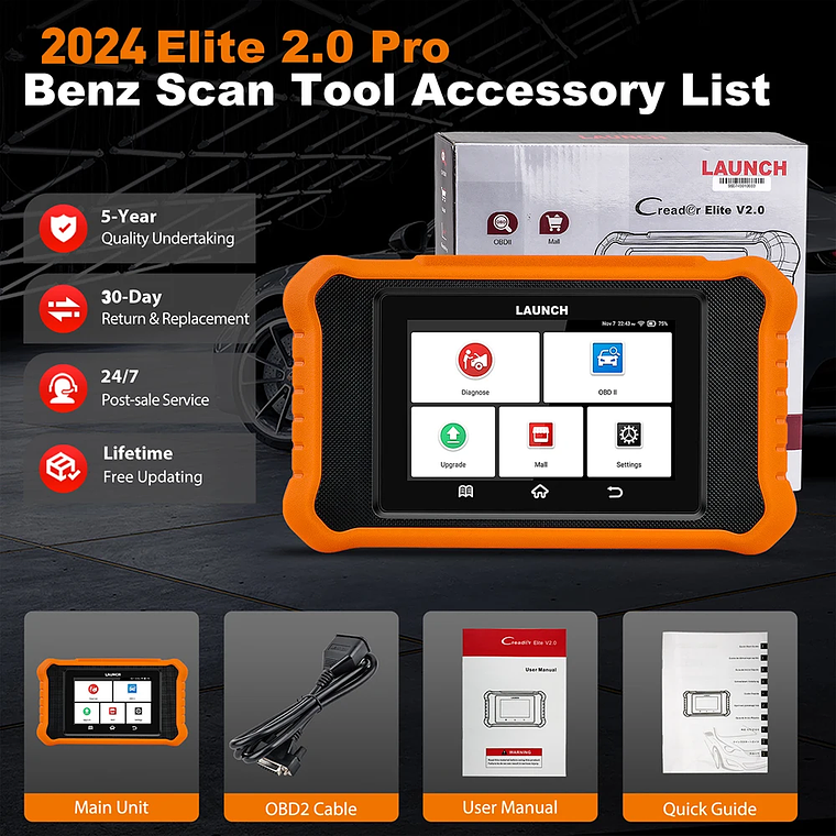 LAUNCH X431 Elite 2.0 Sistema completo Herramientas de diagnóstico del coche Escáner OBD2 Prueba activa Codificación ECU Servicio 31+ Actualización gratuita de por vida tools herramientas de diagn 6