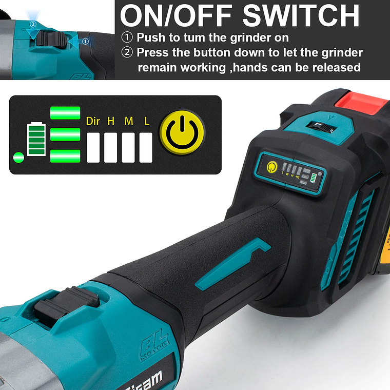 Gismis-amoladora angular eléctrica sin escobillas, 7 engranajes, amoladora angular recargable de 125MM, herramientas eléctricas de pulido para Pin de batería Makita de 18V 18