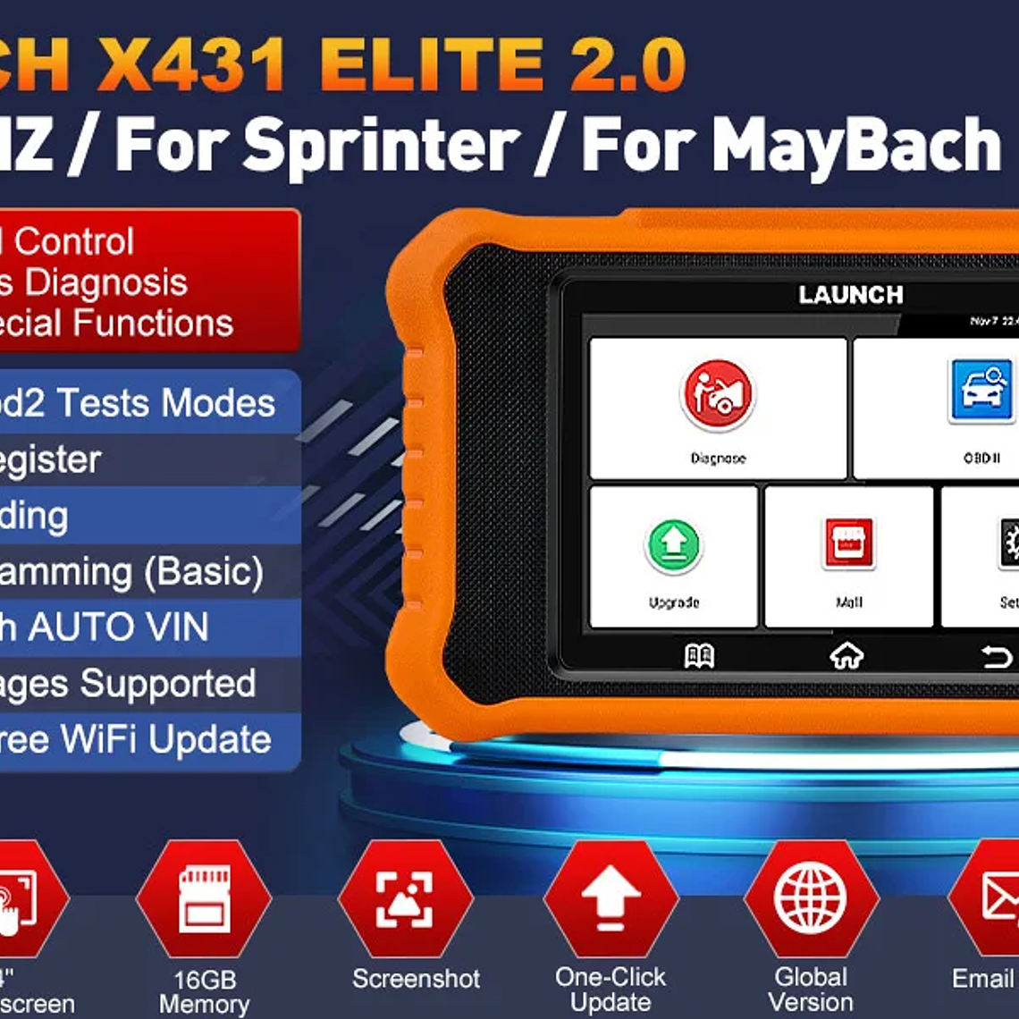 LAUNCH X431 Elite 2.0 Sistema completo Herramientas de diagnóstico del coche Escáner OBD2 Prueba activa Codificación ECU Servicio 31+ Actualización gratuita de por vida tools herramientas de diagn 7