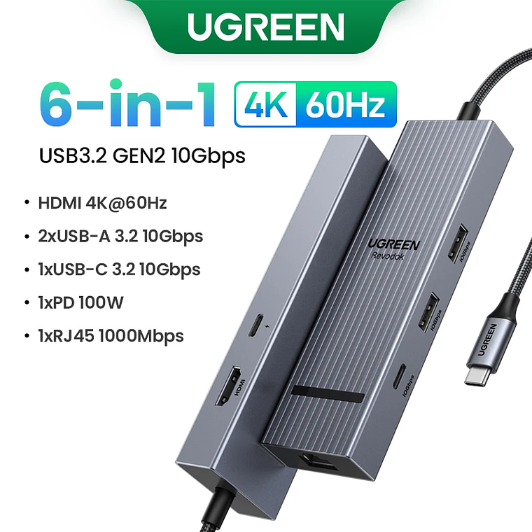UGREEN Dual HDMI USB-C HUB 8K 4K HDMI Adaptador 10 en 1 Divisor con RJ45 USB3.0 PD 100W Dock para MacBook Pro Air Laptop USB HUB 15