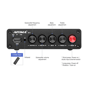 AIYIMA-Amplificador de potencia Digital B01, Subwoofer con Bluetooth 5,0, 50Wx2 + 100W, TPA3116, estéreo 2,1, altavoz de sonido, amplificador de Audio USB