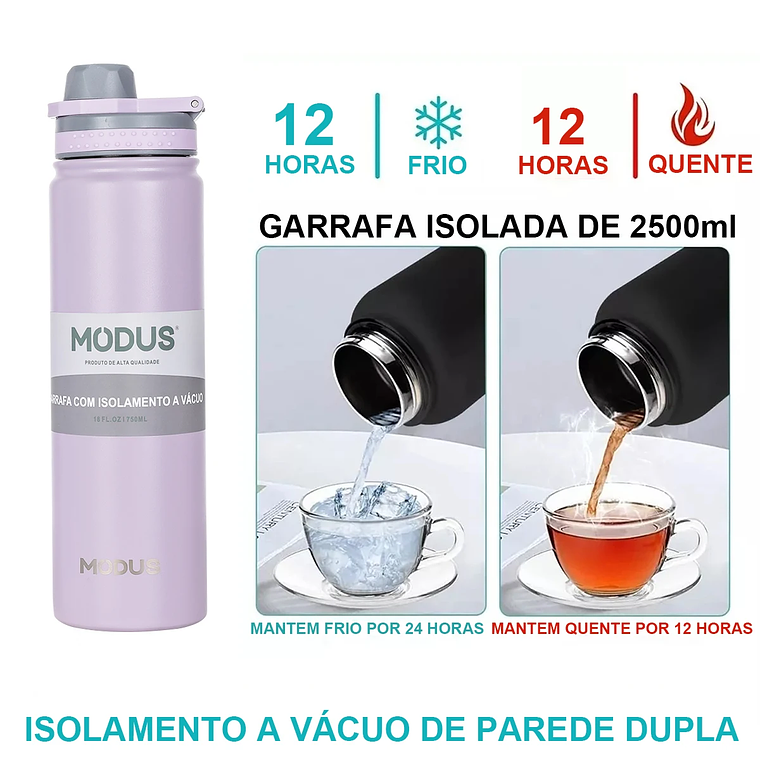 Botella de agua MODUS con tapa abatible, acero inoxidable, taza de agua al vacío de doble pared para deportes al aire libre, 750 ml 3
